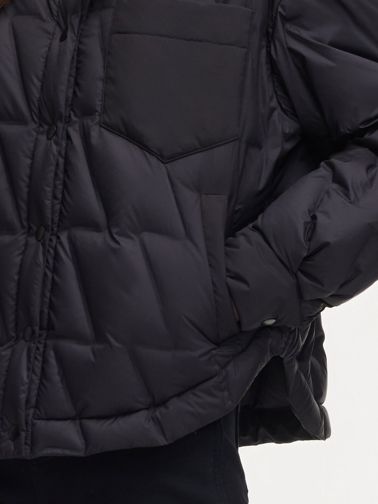Drawstring Hem Shirt Collar Goose Down Jacket
