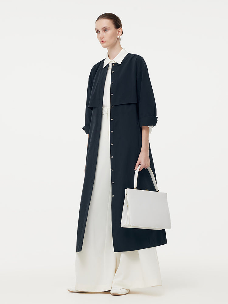 Round Neck Women Trench Maxi Dress With Belt