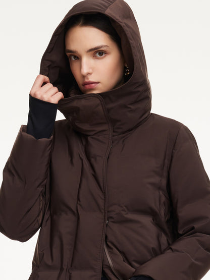 Quilted Hooded Goose Down Wrap Overcoat