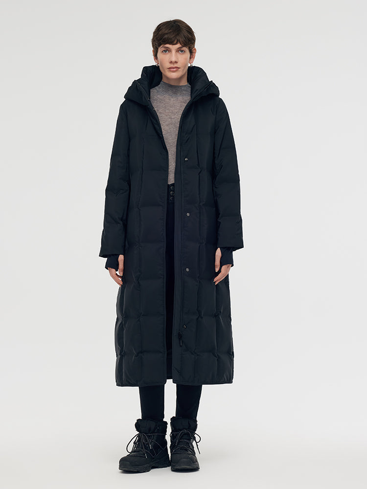 Hooded Long Goose Down Coat With Belt