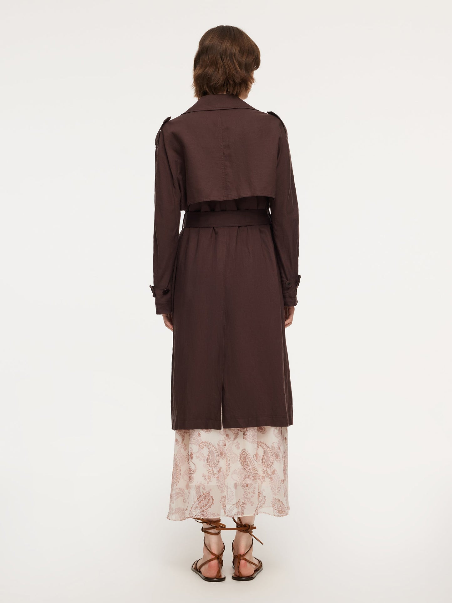 Linen Blend Women Belted Trench Coat