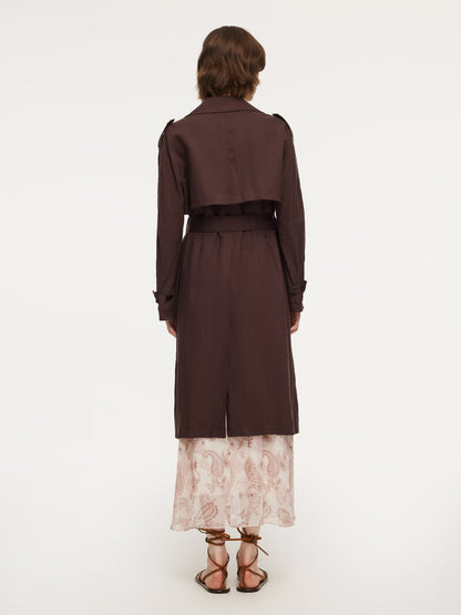 Linen Blend Women Belted Trench Coat