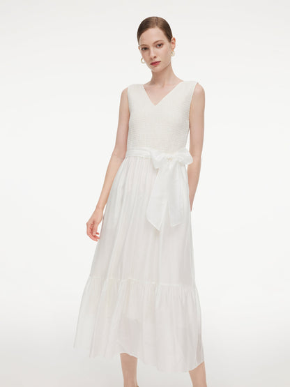 Tencel Blend Reversible Women Sleeveless Maxi Dress With Bowknot Ribbon