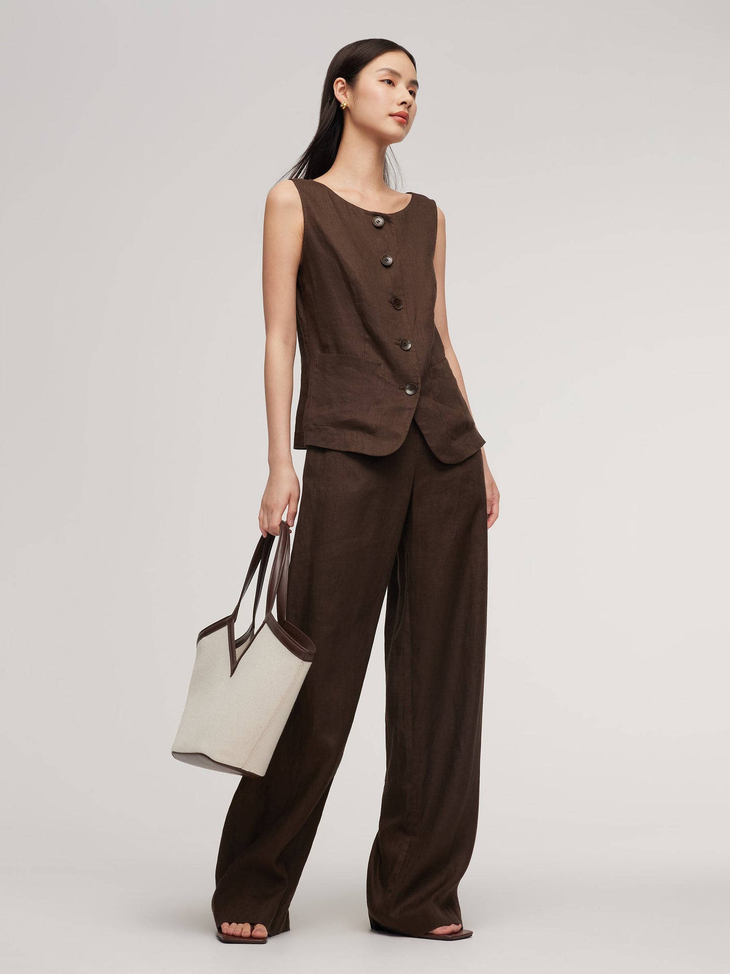 100% Linen Vest And Pants Two-Piece Set