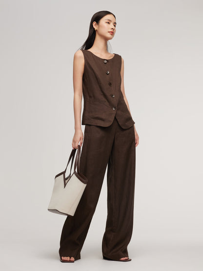100% Linen Vest And Pants Two-Piece Set