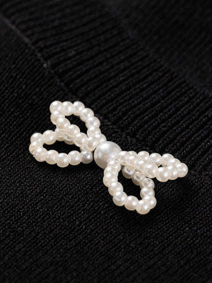 Lyocell Blend Beaded Bowknot Women Knit Top