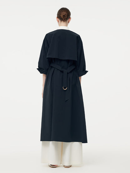 Round Neck Women Trench Maxi Dress With Belt