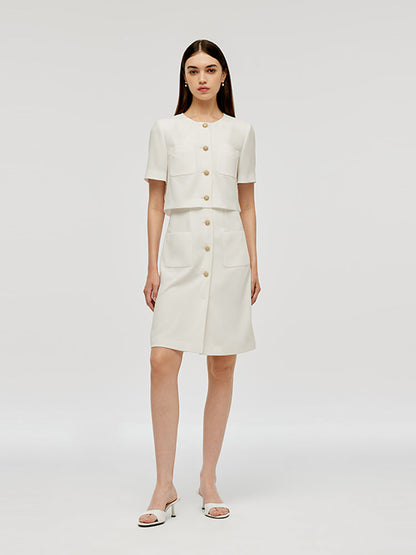 Triacetate Faux-Layered Single-Breasted Women Mini Dress