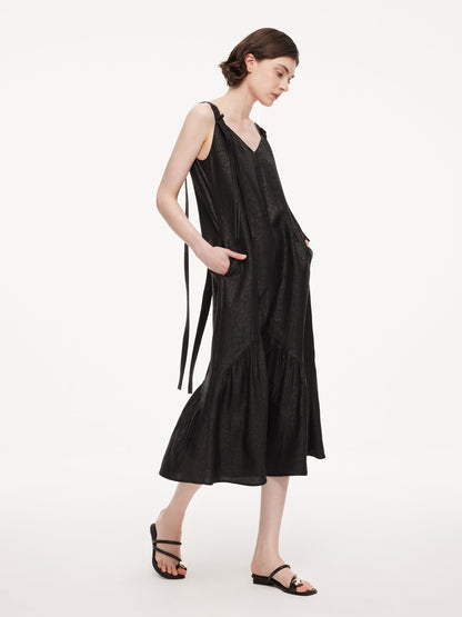 12MM Gambiered Canton Gauze Women V-Neck Sleeveless Maxi Dress