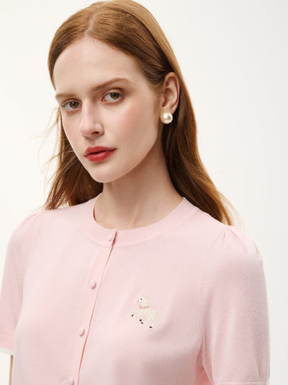 Tencel Blend Pony Embroidered Women Cardigan