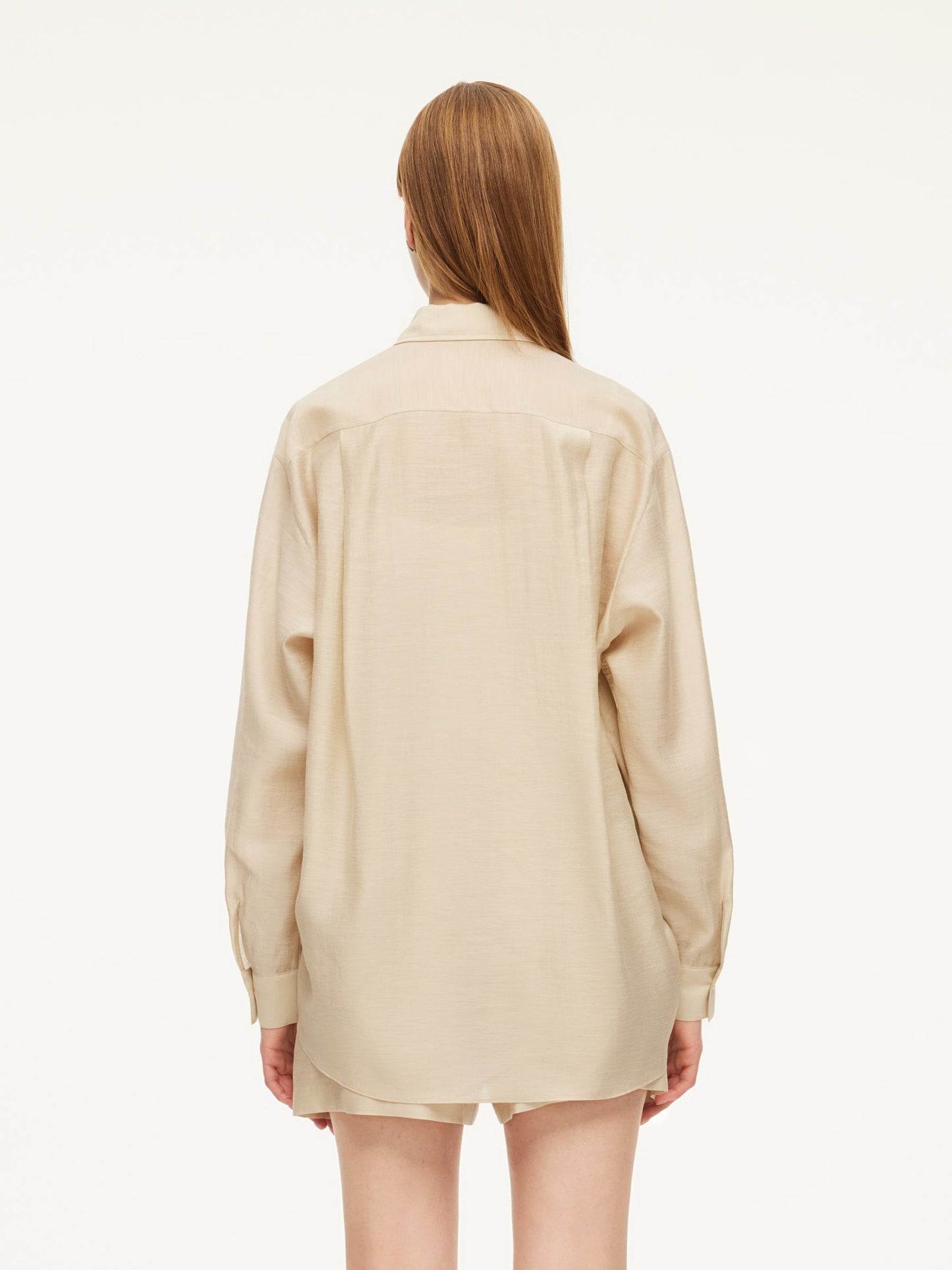 Tencel Acetate Linen Blend Women Sheer Oversized Shirt & Camisole Two-Piece Set