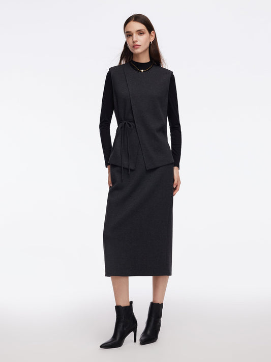 Knit Tank And Skirt And Long Sleeve Top Three-Piece Set