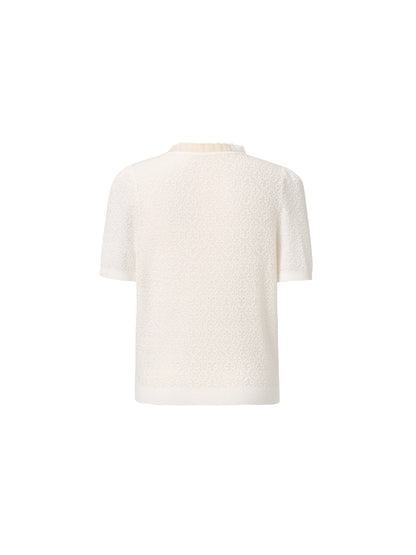 [Preview] Jacquard Ruffle Neck Women Knit Top