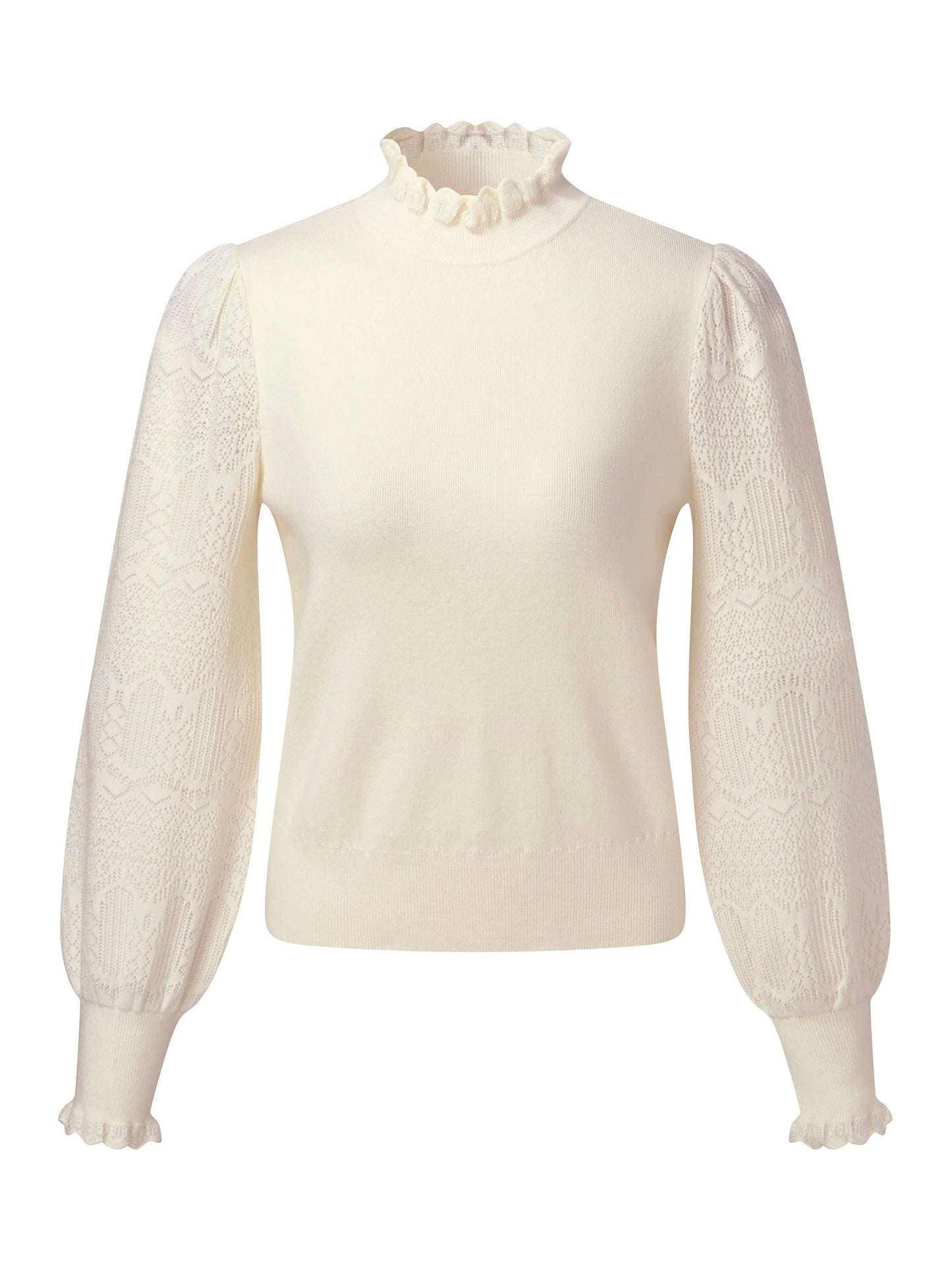 Tencel Wool Blend Ruffle Neck Women Sweater