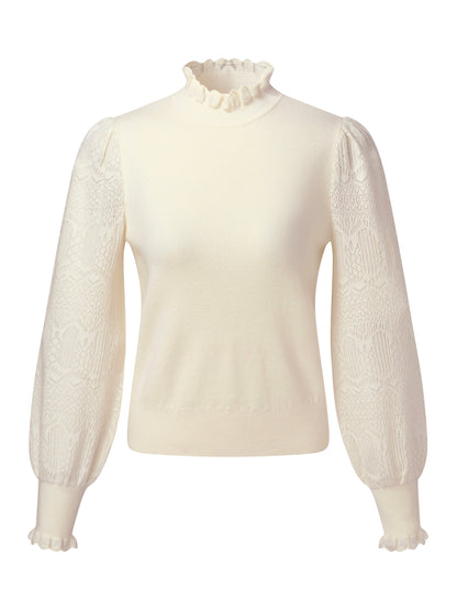 Tencel Wool Blend Ruffle Neck Women Sweater