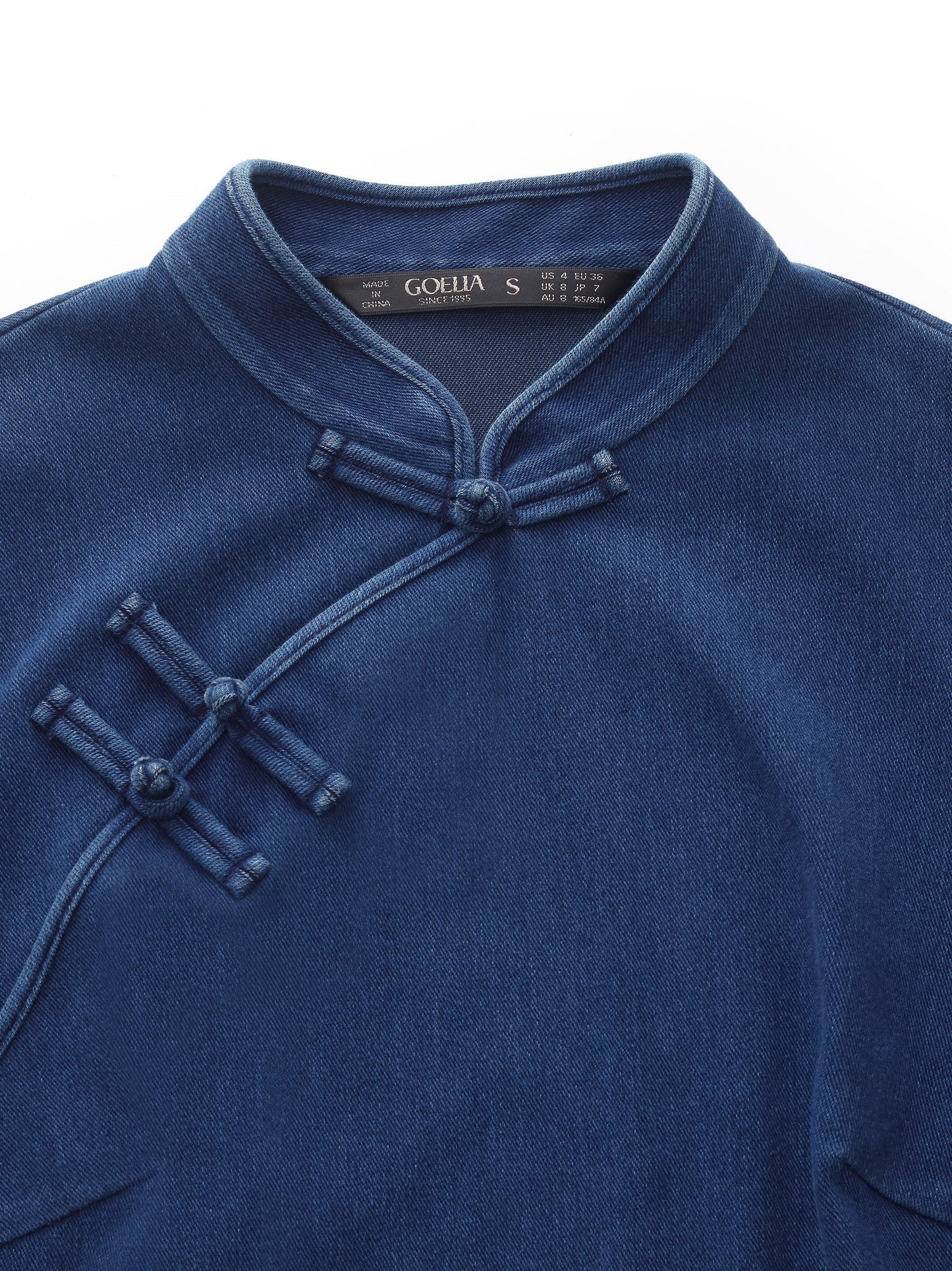 Denim Ruffle Hem Women Stretchy Knit Qipao Mini Dress