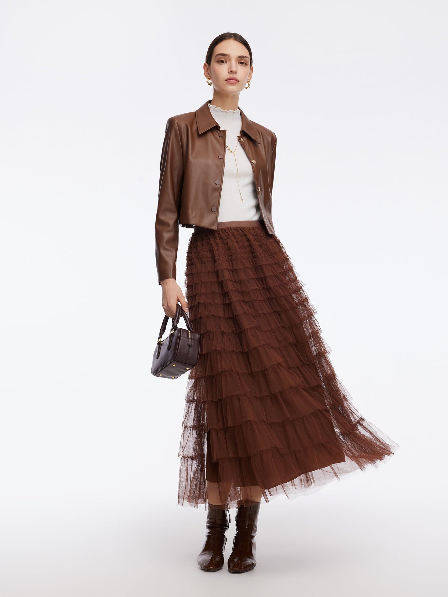 A-Line Mesh Ruffle Tiered Women Skirt