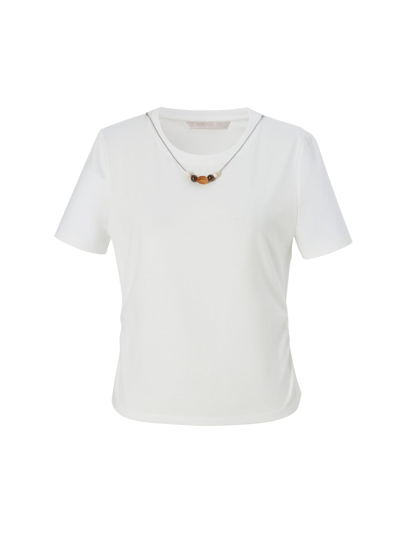 Cotton Side Twist Women T-Shirt With Detachable Beaded Chain