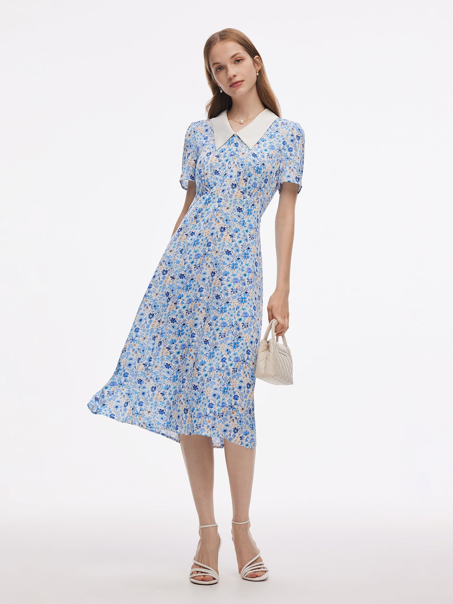 19MM Mulberry Silk Floral Print Women Midi Dress