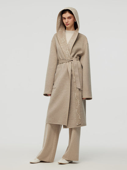 100% Wool Reversible Hooded Women Overcoat