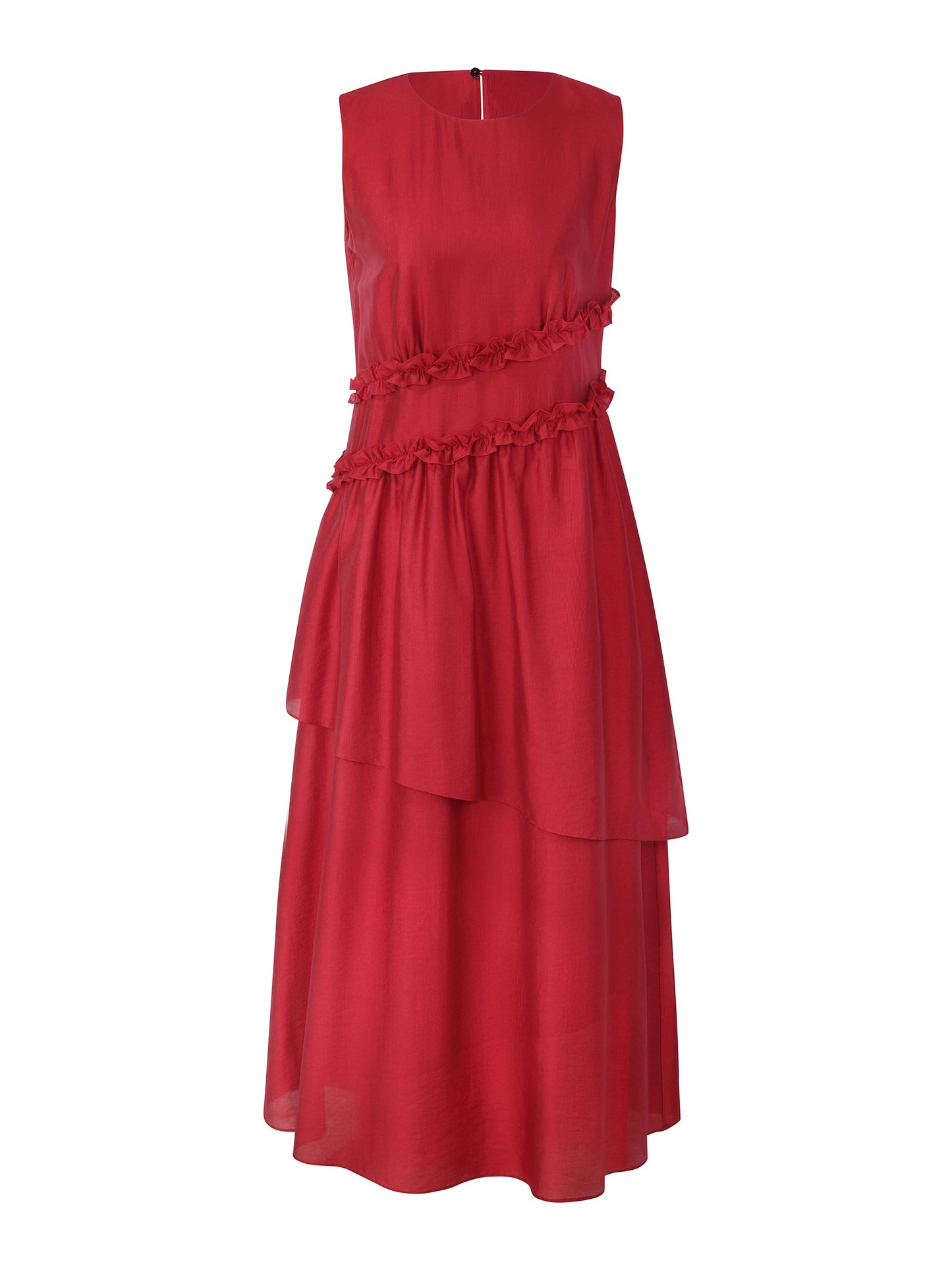 Tencel Blend Ruffle Women Sleeveless Tiered Maxi Dress