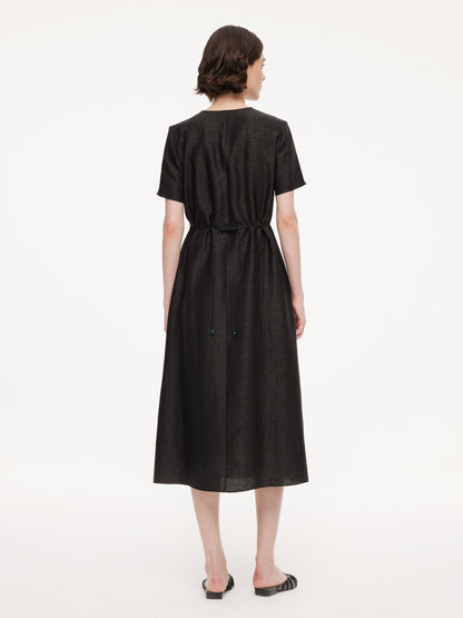 18MM Gambiered Canton Gauze Women Agate-Inspired Belted Maxi Dress