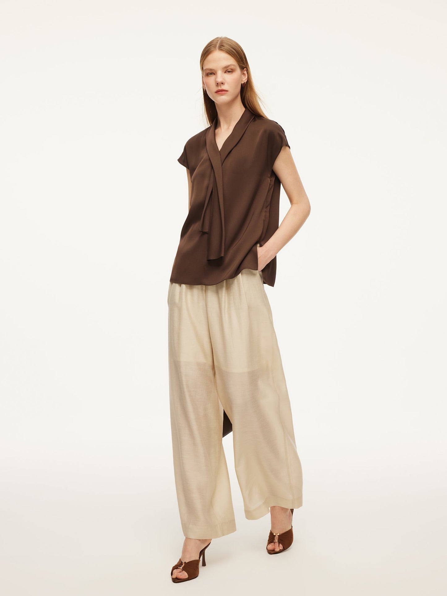 22MM Mulberry Silk Tie Neck Women Blouse