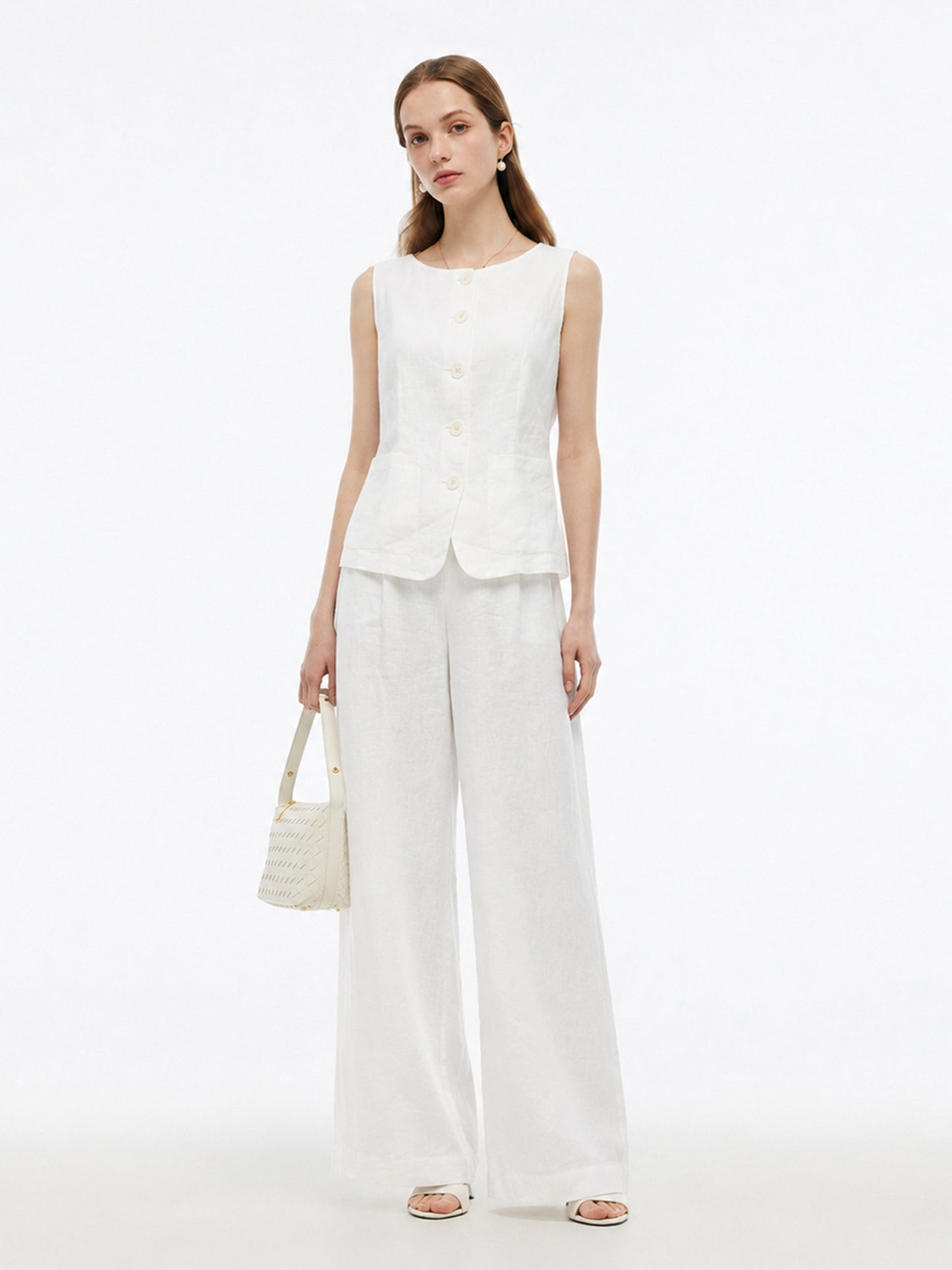 100% Linen Vest And Pants Two-Piece Set