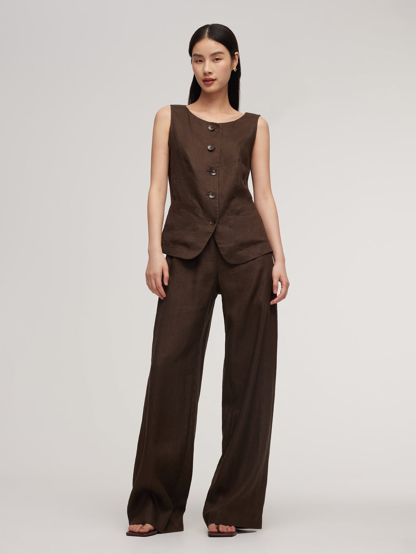 100% Linen Vest And Pants Two-Piece Set