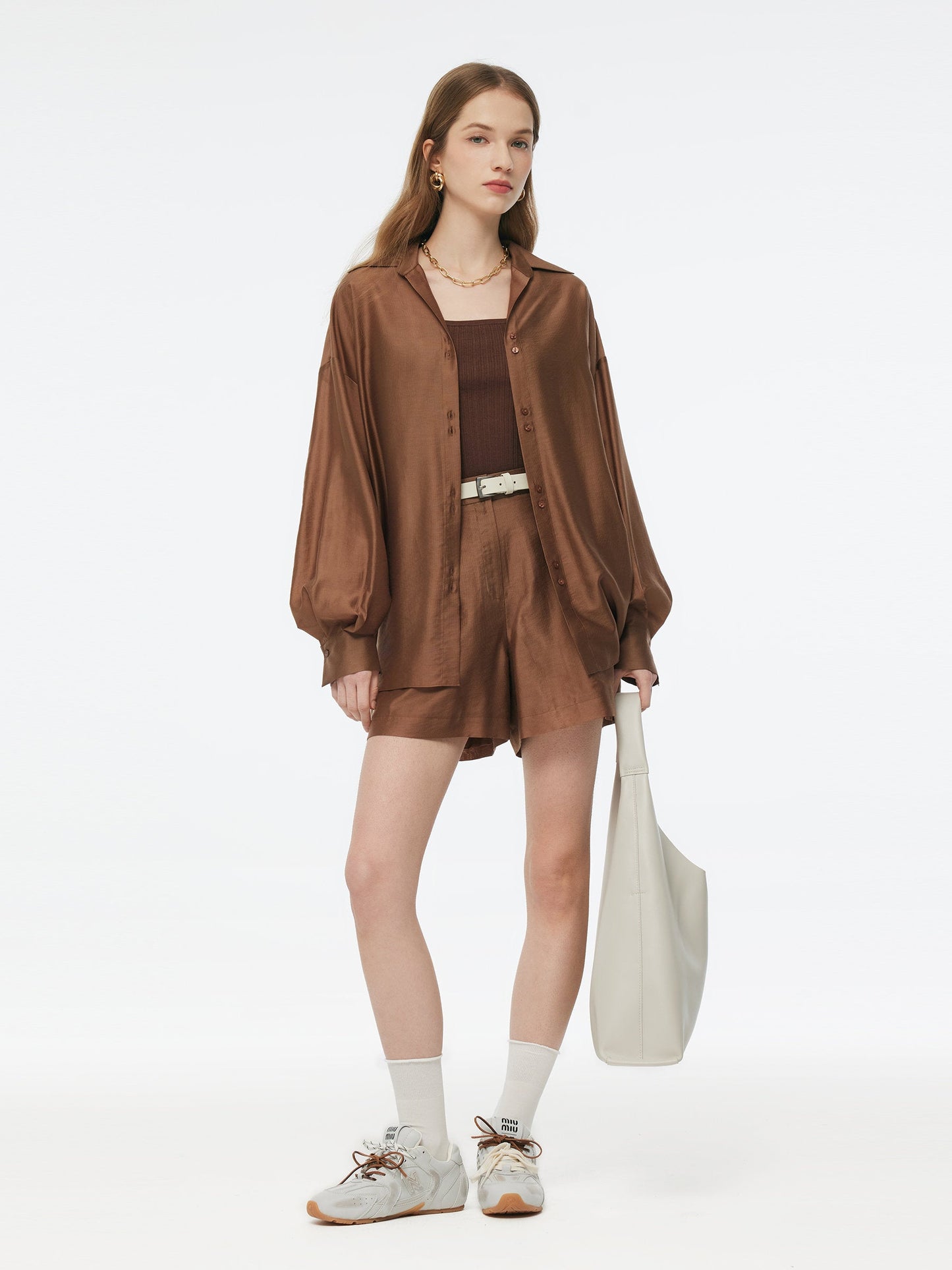 Tencel Blend Shirt And Knit Camisole Two-Piece Set