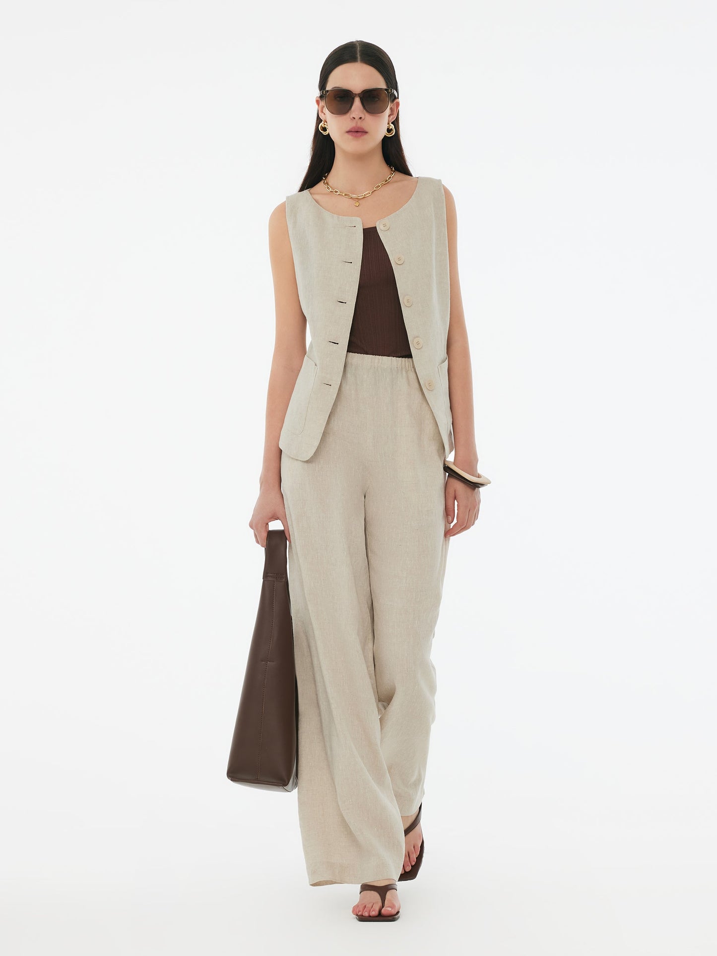 100% Linen Vest And Pants Two-Piece Set