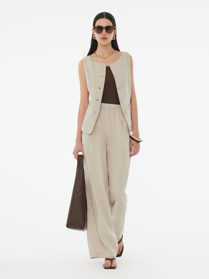 100% Linen Vest And Pants Two-Piece Set