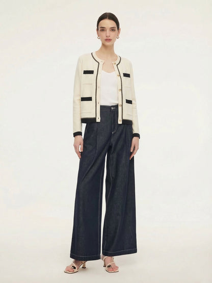 Tencel Blend Contrast Trim Women Cardigan