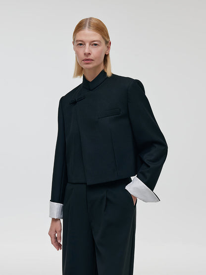 Worsted Wool New Chinese-Style Women Crop Jacket
