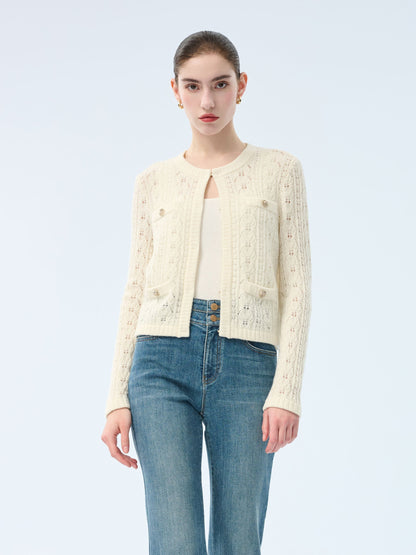 100% Wool Open Knit Women Cardigan