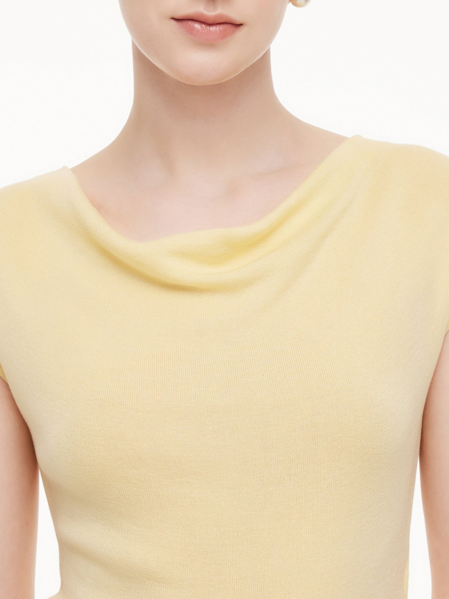Tencel Mulberry Silk Cowl Neck Women Cap Sleeve Knit Top