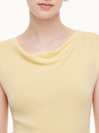Tencel Mulberry Silk Cowl Neck Women Cap Sleeve Knit Top