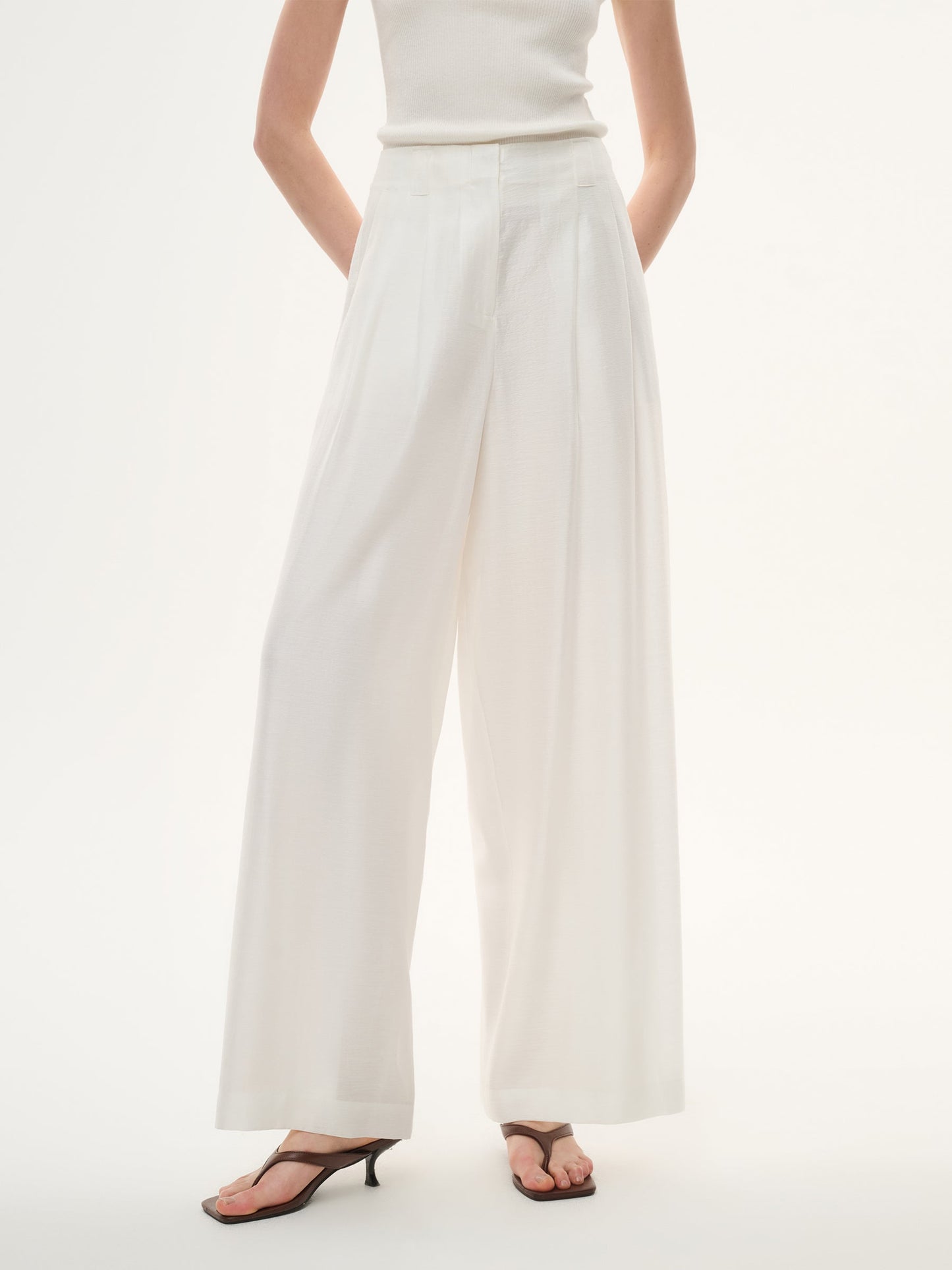 Tencel Acetate Linen Blend Women Straight Leg Pants