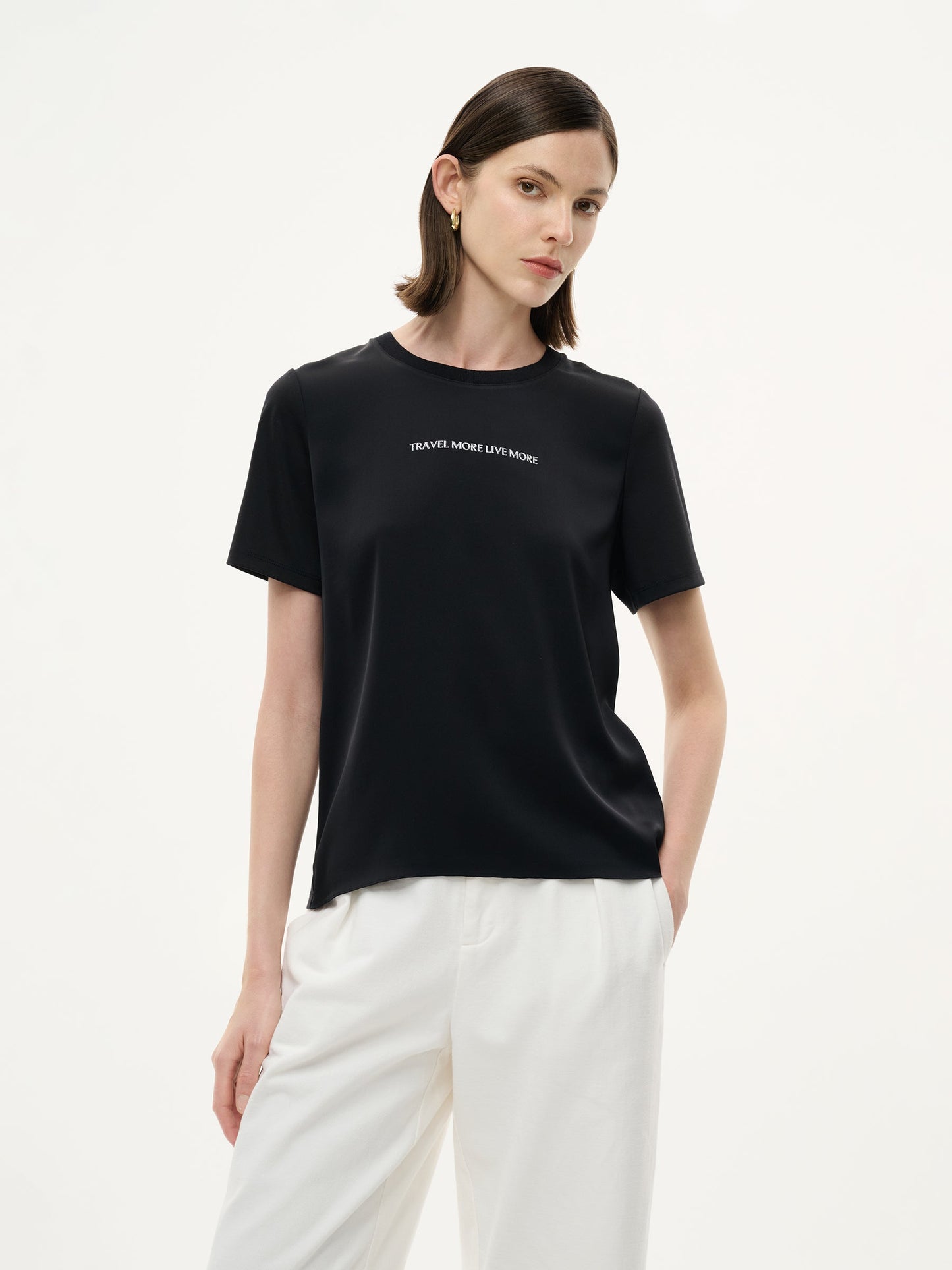 22MM Mulberry Silk Tencel Blend Women Letter Print T-Shirt