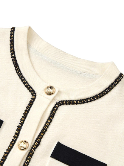 Tencel Blend Contrast Trim Women Cardigan