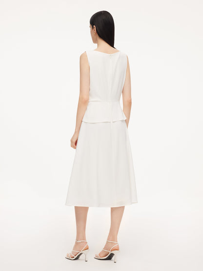 Triacetate Blend Mock Layered Women Sleeveless Midi Dress