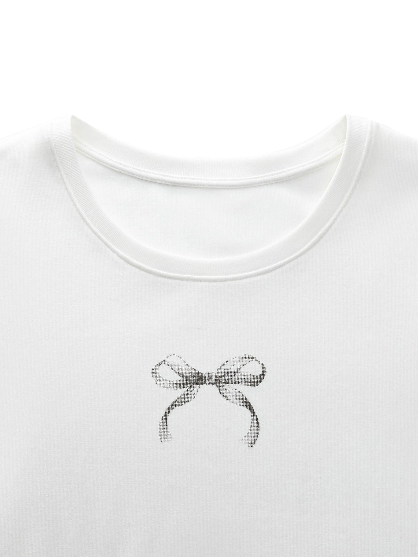 Bowknot Print Gathered Waist Women T-Shirt