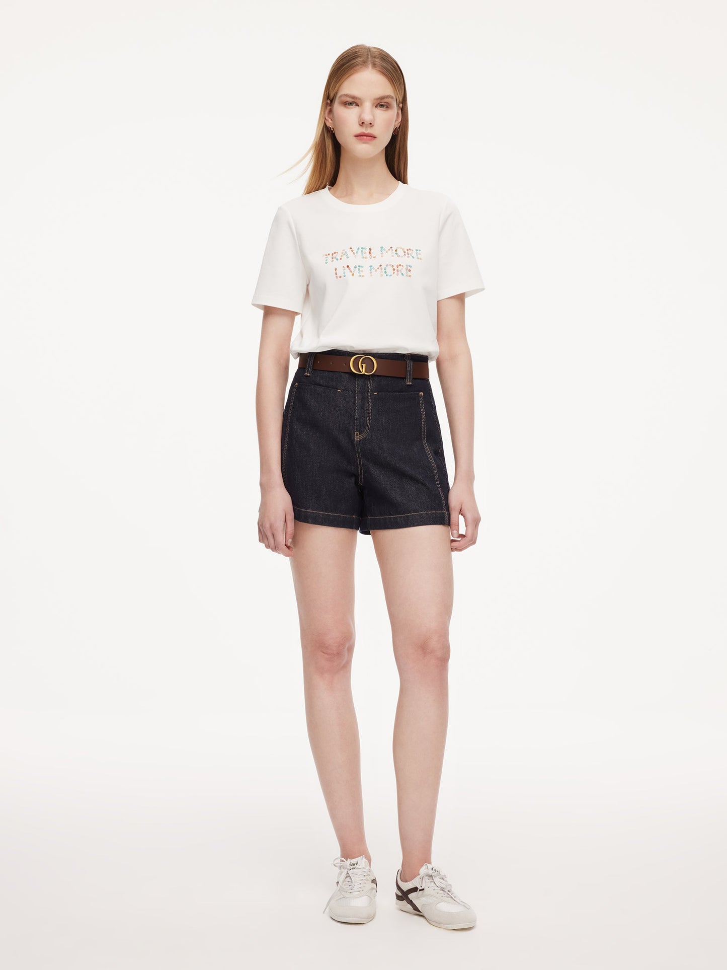 100% Cotton Denim Slimming Seamed Women Shorts With Belt