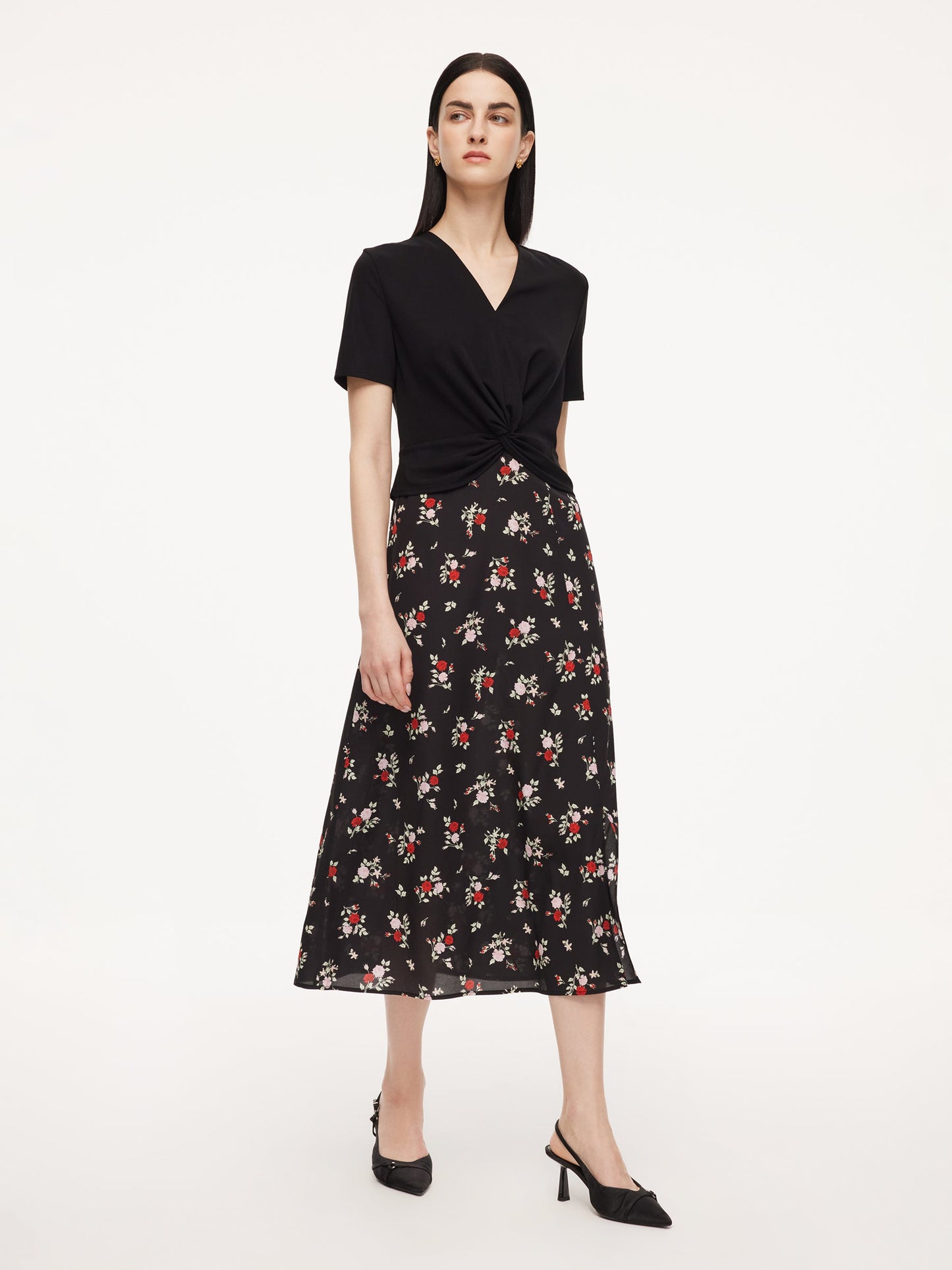 16MM Mulberry Silk Acetate Blend Patchwork Women Side Slit Maxi Dress