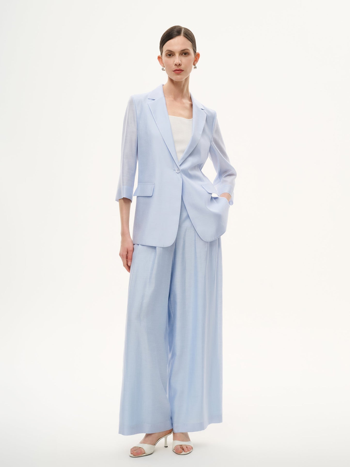 Tencel Acetate Blend 3/4 Sleeve Women Blazer