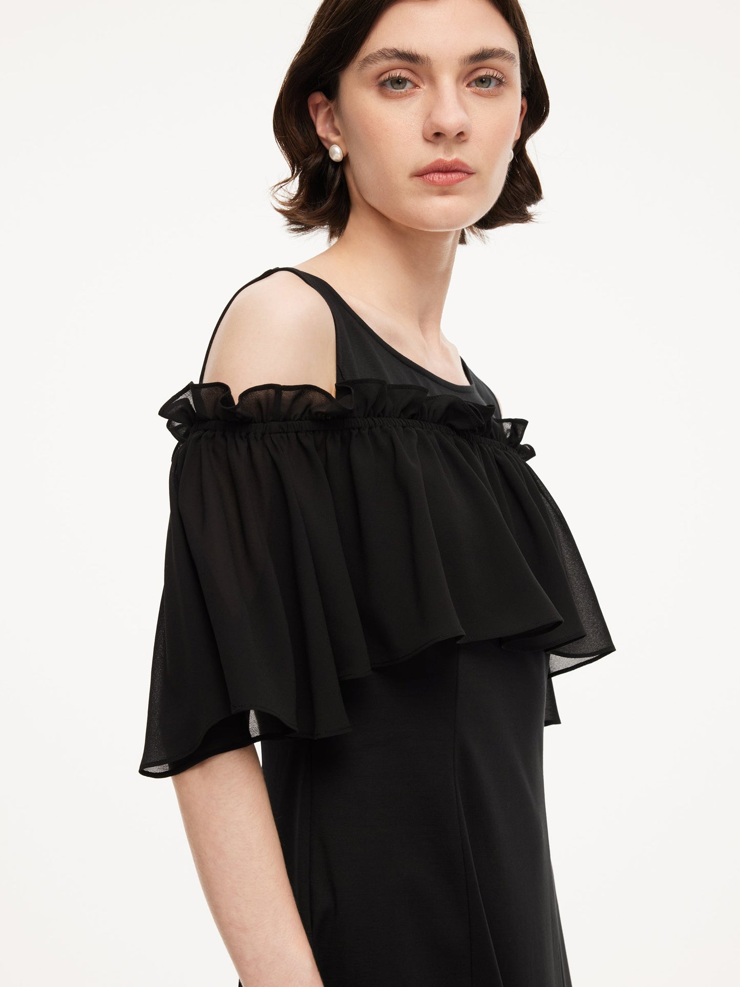 Tencel Blend Sleeveless Women Knit Midi Dress With Detachable Flounce Overlay
