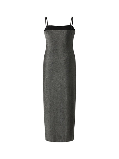 Glitter Women Party Slip Maxi Dress With Detachable Spaghetti Strap