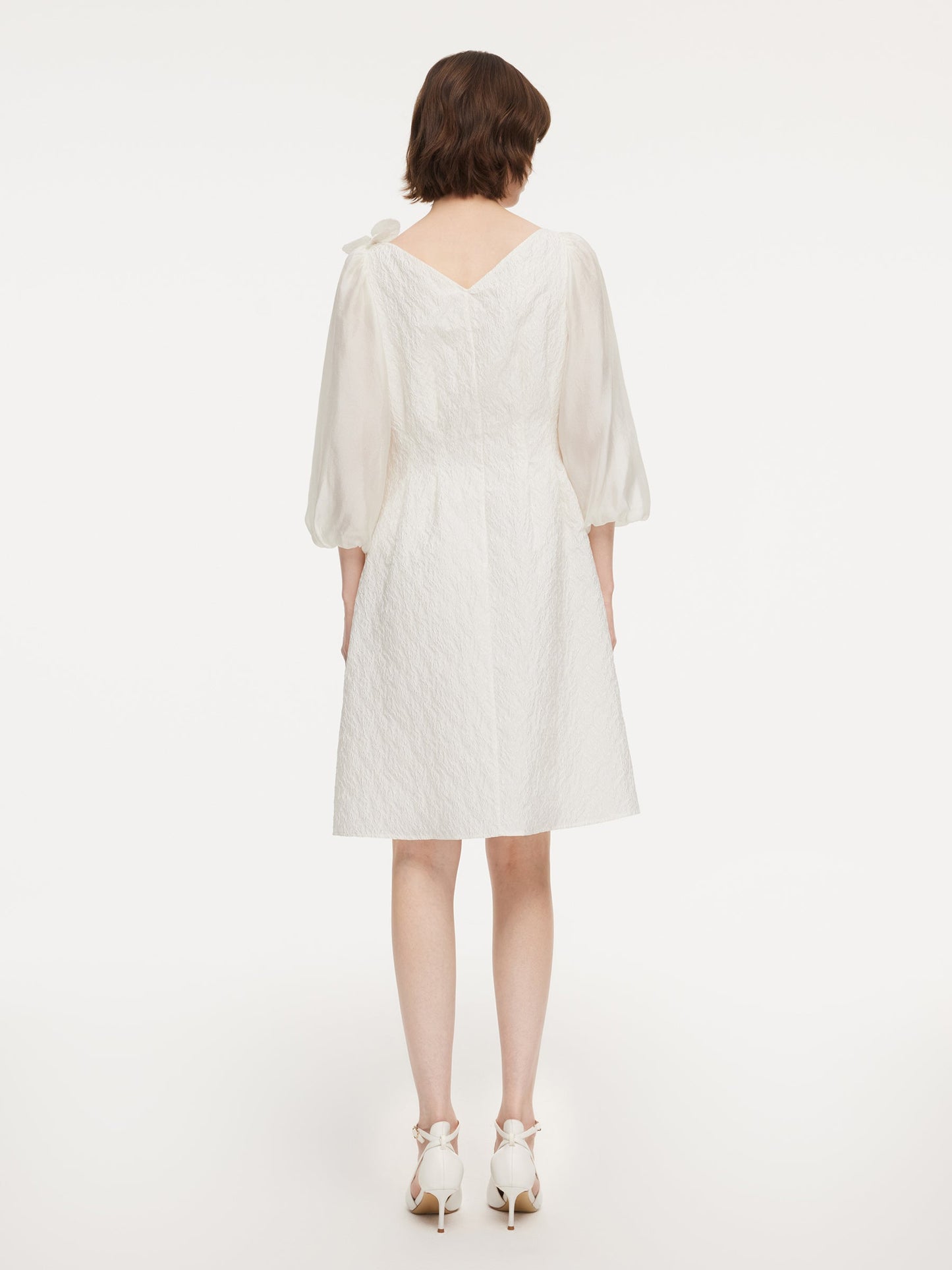 Jacquard Boat Neck Women Midi Dress With Detachable Flower