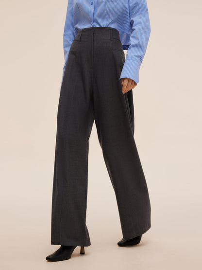 Wool Blend Women High Waisted Wide Leg Pants