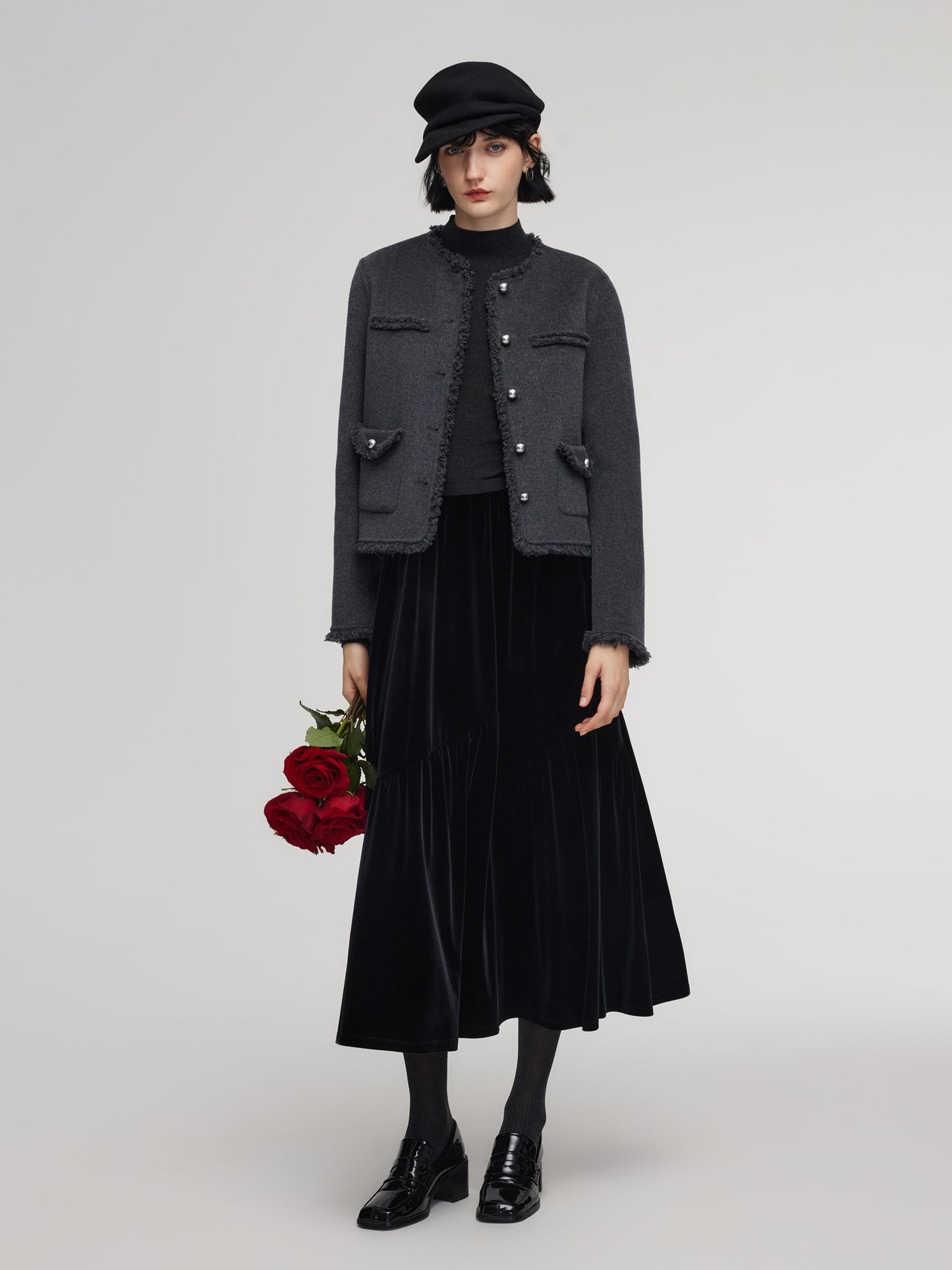 Black Velvet A-Line Elastic Waist Women Skirt
